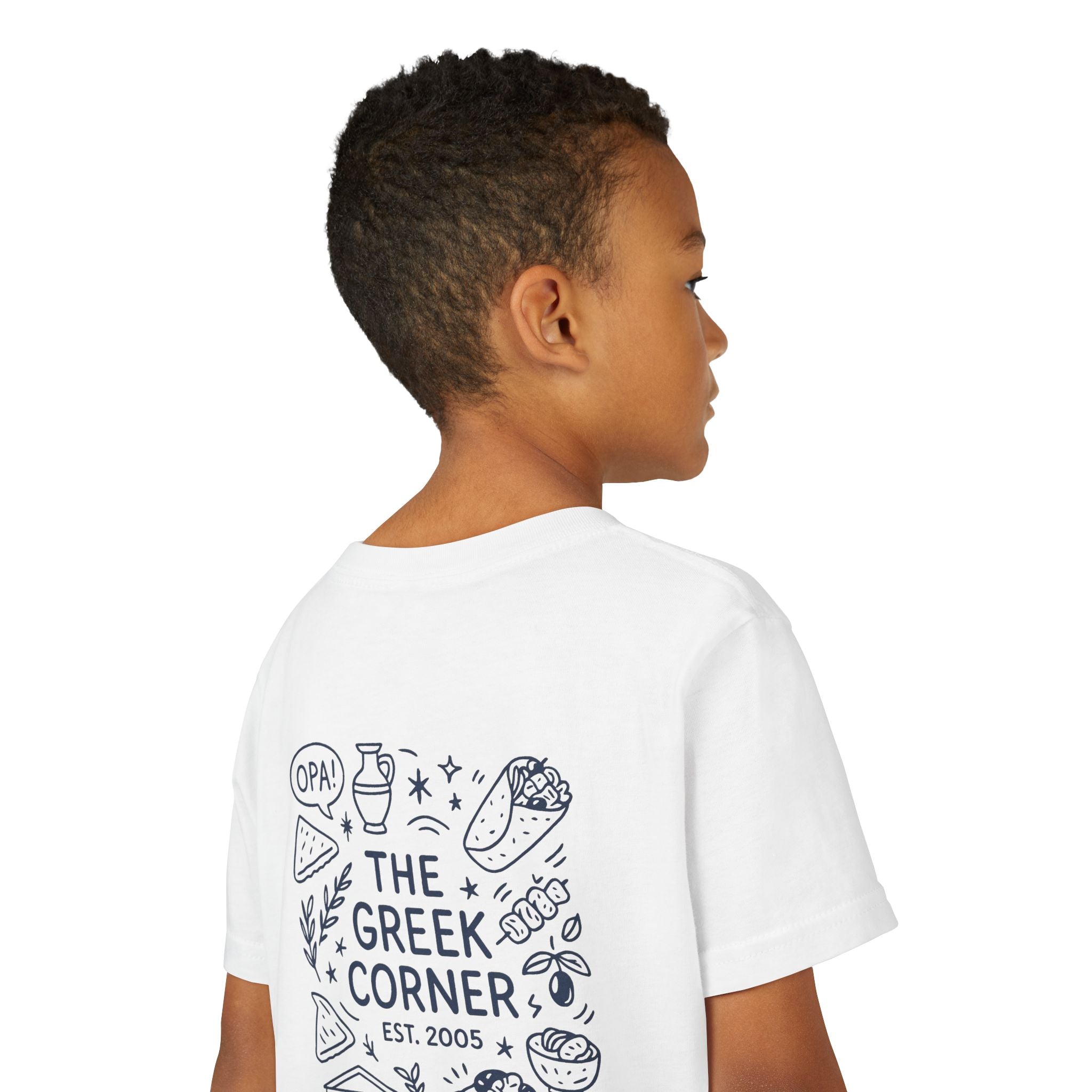 Youth Greek Cuisine Tee, Fun Kids Shirt, The Greek Corner Design, Summer Casual Wear, Gift for Food Lovers, Unique Youth Apparel