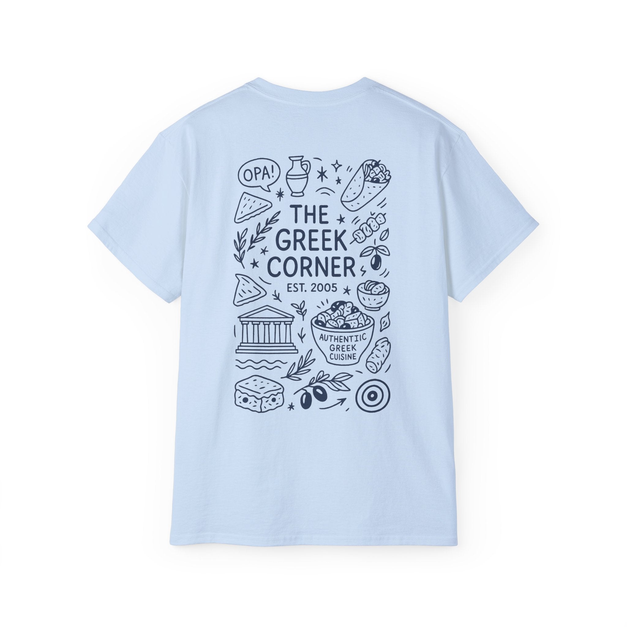 Greek Corner Unisex Tee | Casual Wear, Graphic T-Shirt, Gift for Foodies, Summer Style, Travel Souvenir, Restaurant Merch