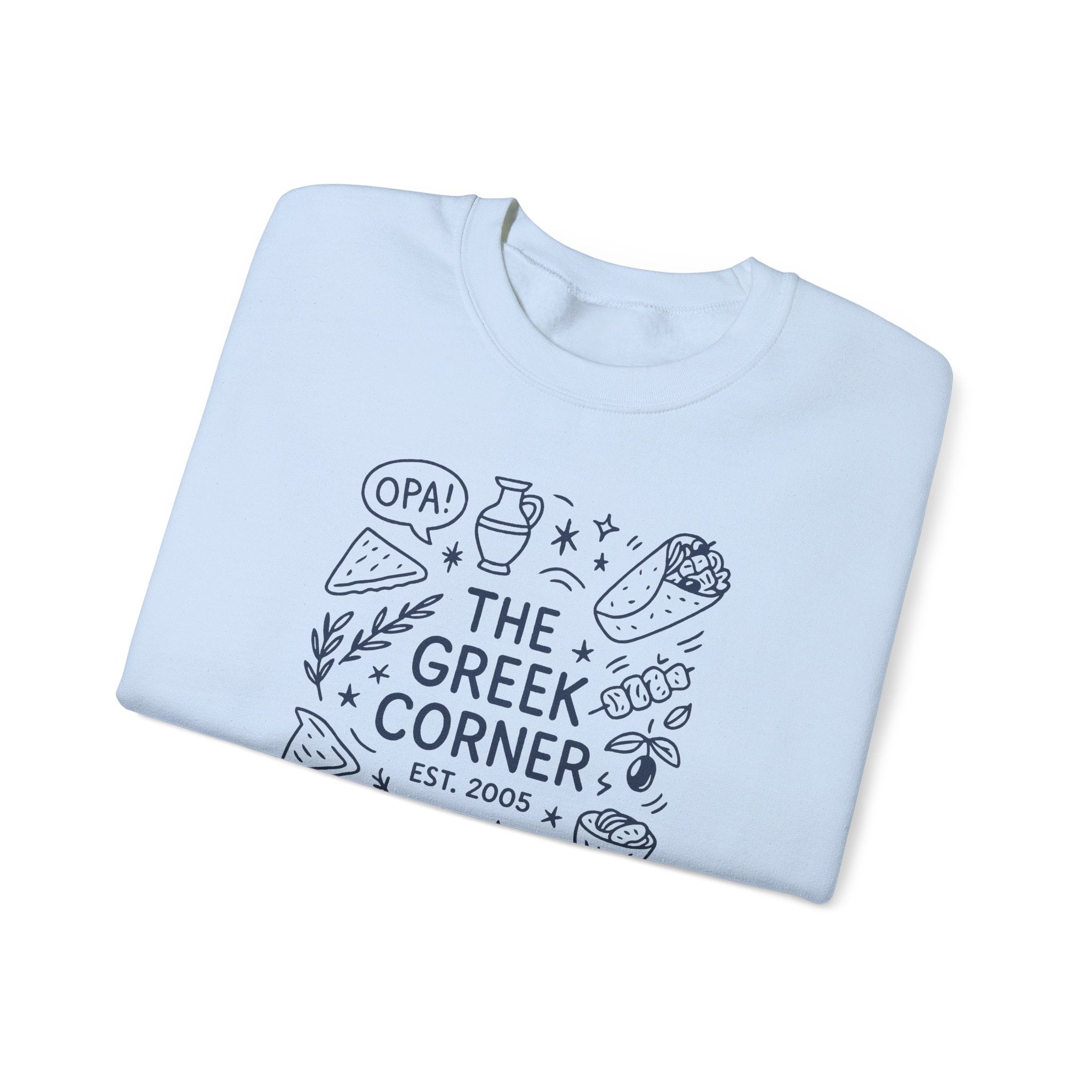 Greek Corner Crewneck Sweatshirt, Cozy Unisex Sweatshirt, Greek Theme Apparel, Gift for Food Lovers, Casual Everyday Wear