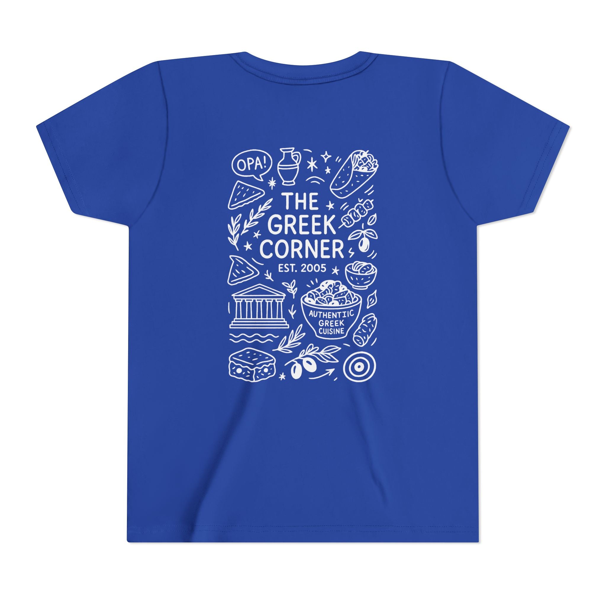 Youth Greek Cuisine Tee, Fun Kids Shirt, The Greek Corner Design, Summer Casual Wear, Gift for Food Lovers, Unique Youth Apparel
