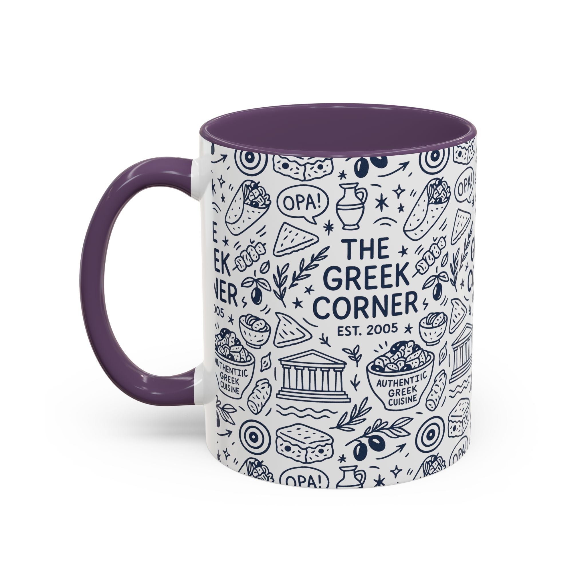 Greek Corner Accent Coffee Mug - Unique Coffee Cup for Food Lovers, Gift for Greek Cuisine Fans, OPA, Kitchen Decor, Casual Dining