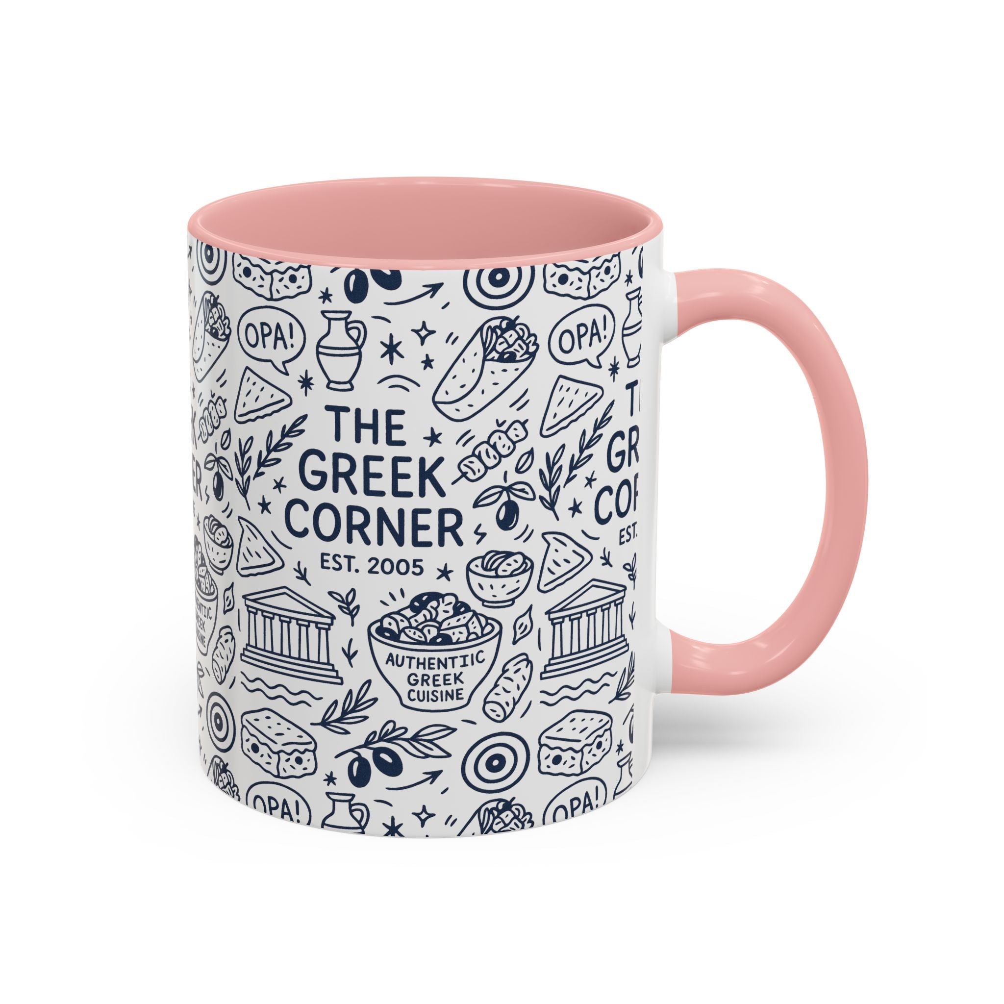 Greek Corner Accent Coffee Mug - Unique Coffee Cup for Food Lovers, Gift for Greek Cuisine Fans, OPA, Kitchen Decor, Casual Dining