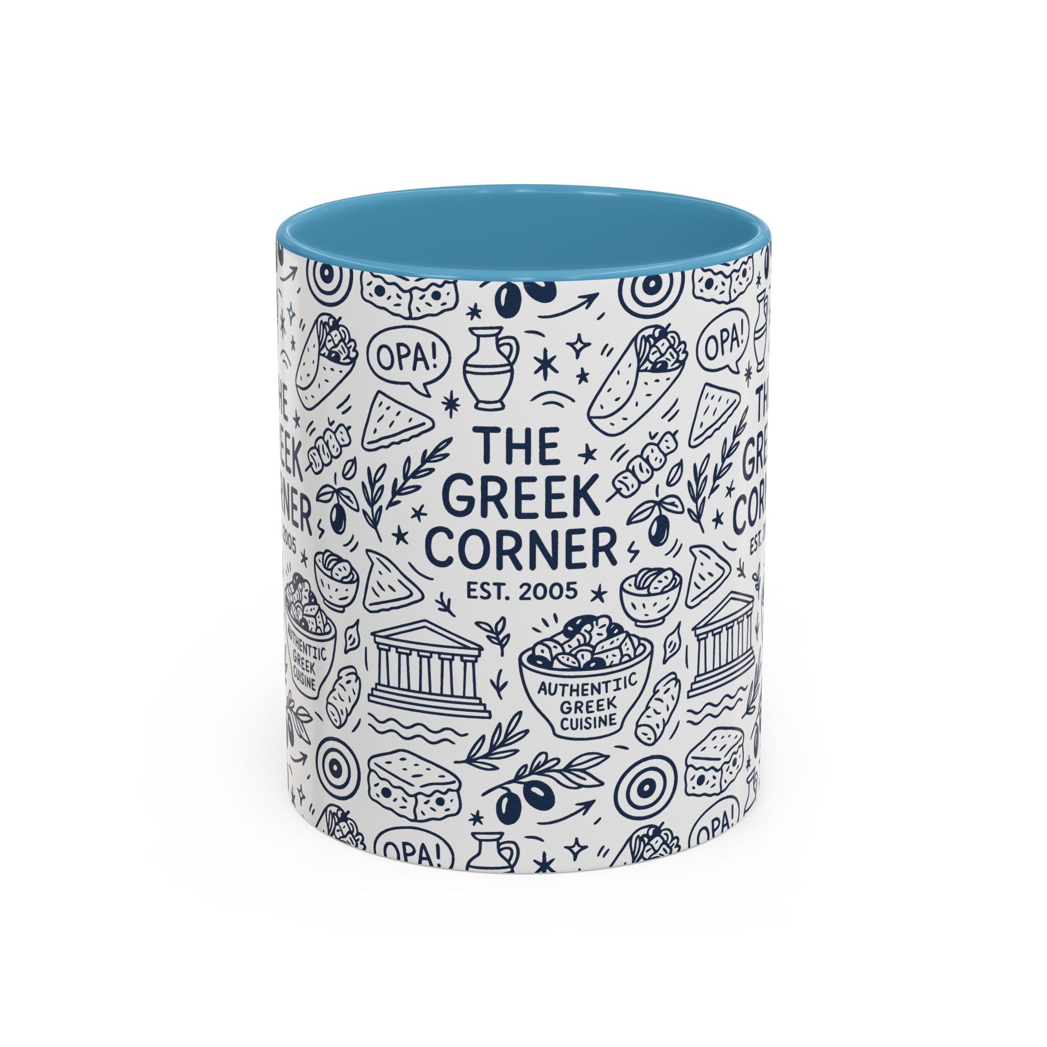 Greek Corner Accent Coffee Mug - Unique Coffee Cup for Food Lovers, Gift for Greek Cuisine Fans, OPA, Kitchen Decor, Casual Dining