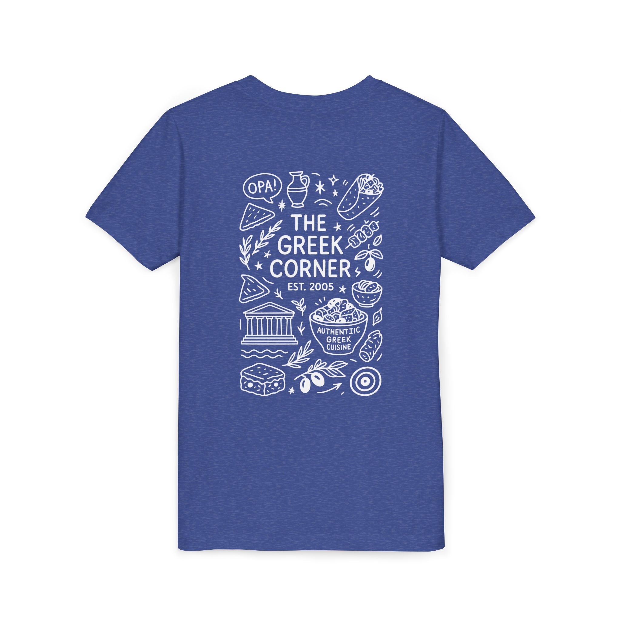 Youth Greek Cuisine Tee, Fun Kids Shirt, The Greek Corner Design, Summer Casual Wear, Gift for Food Lovers, Unique Youth Apparel