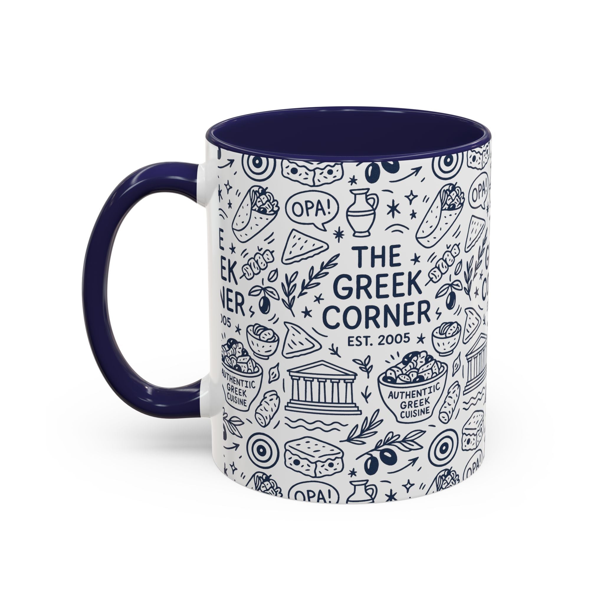 Greek Corner Accent Coffee Mug - Unique Coffee Cup for Food Lovers, Gift for Greek Cuisine Fans, OPA, Kitchen Decor, Casual Dining