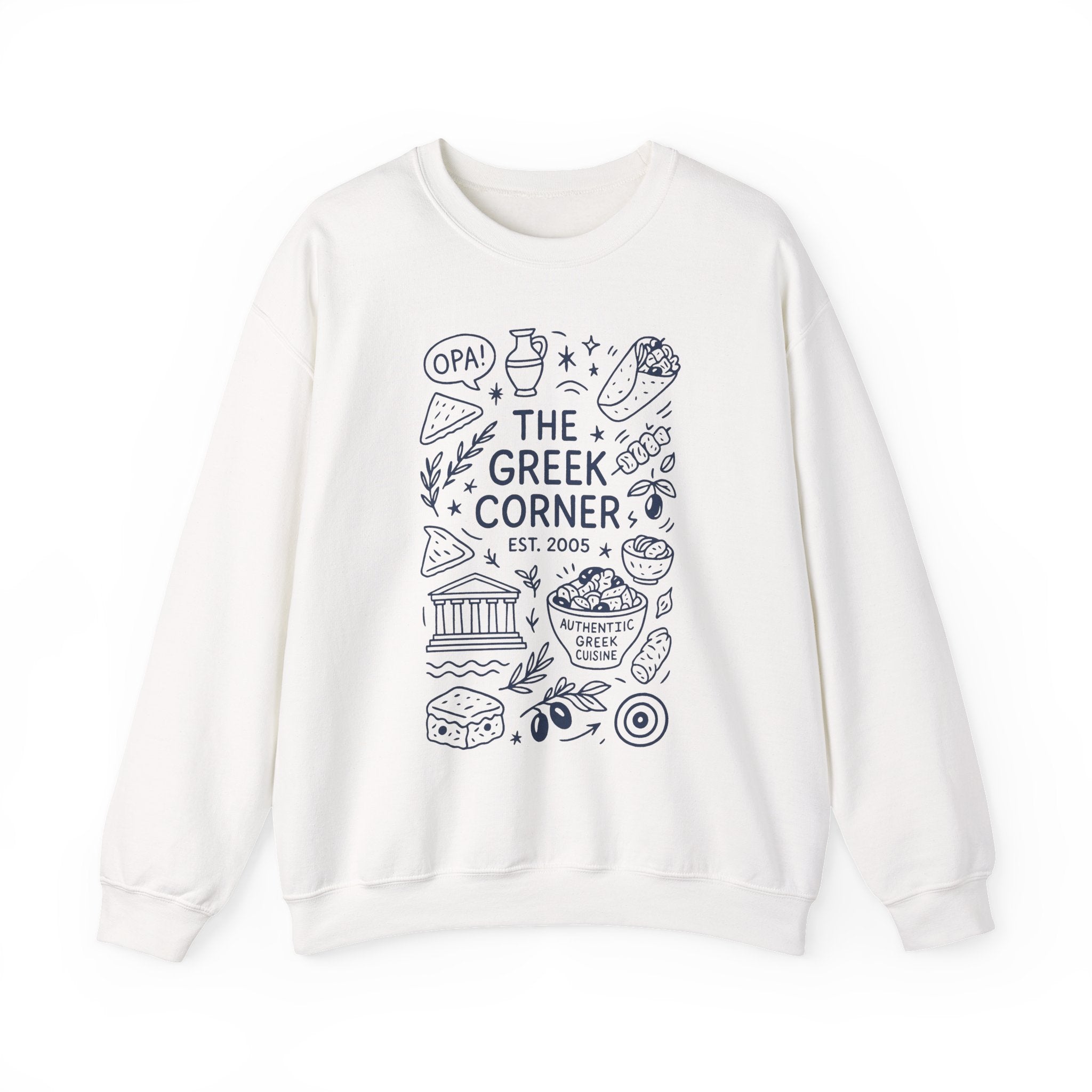 Greek Corner Crewneck Sweatshirt, Cozy Unisex Sweatshirt, Greek Theme Apparel, Gift for Food Lovers, Casual Everyday Wear