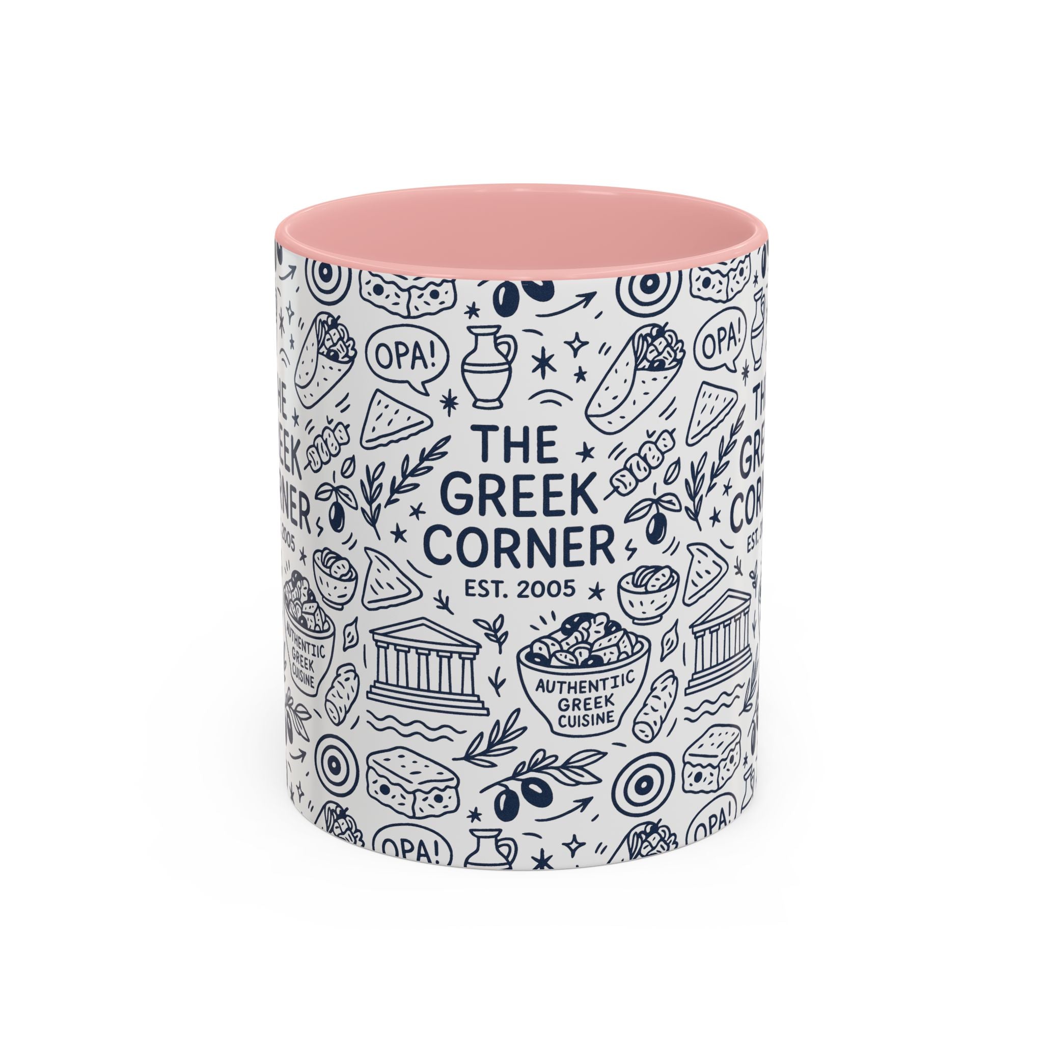 Greek Corner Accent Coffee Mug - Unique Coffee Cup for Food Lovers, Gift for Greek Cuisine Fans, OPA, Kitchen Decor, Casual Dining