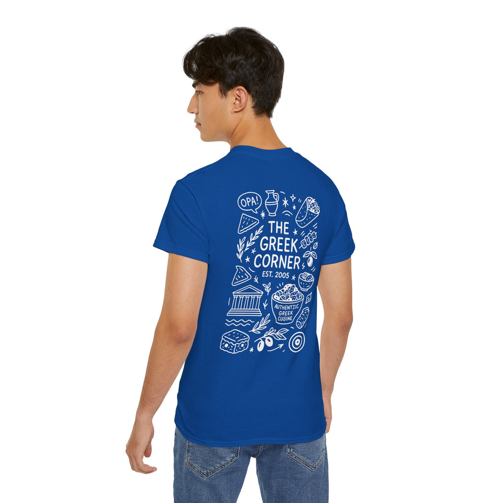 Greek Corner Unisex Tee | Casual Wear, Graphic T-Shirt, Gift for Foodies, Summer Style, Travel Souvenir, Restaurant Merch