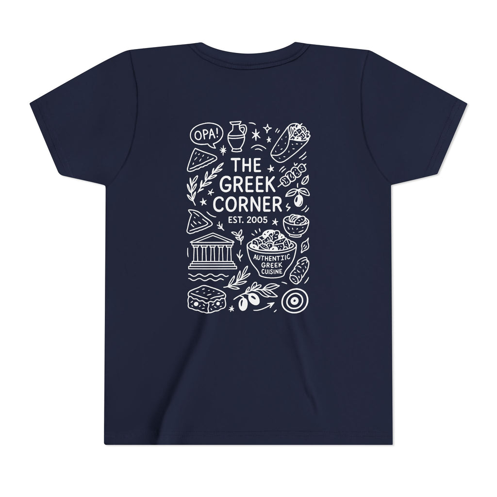 Youth Greek Cuisine Tee, Fun Kids Shirt, The Greek Corner Design, Summer Casual Wear, Gift for Food Lovers, Unique Youth Apparel