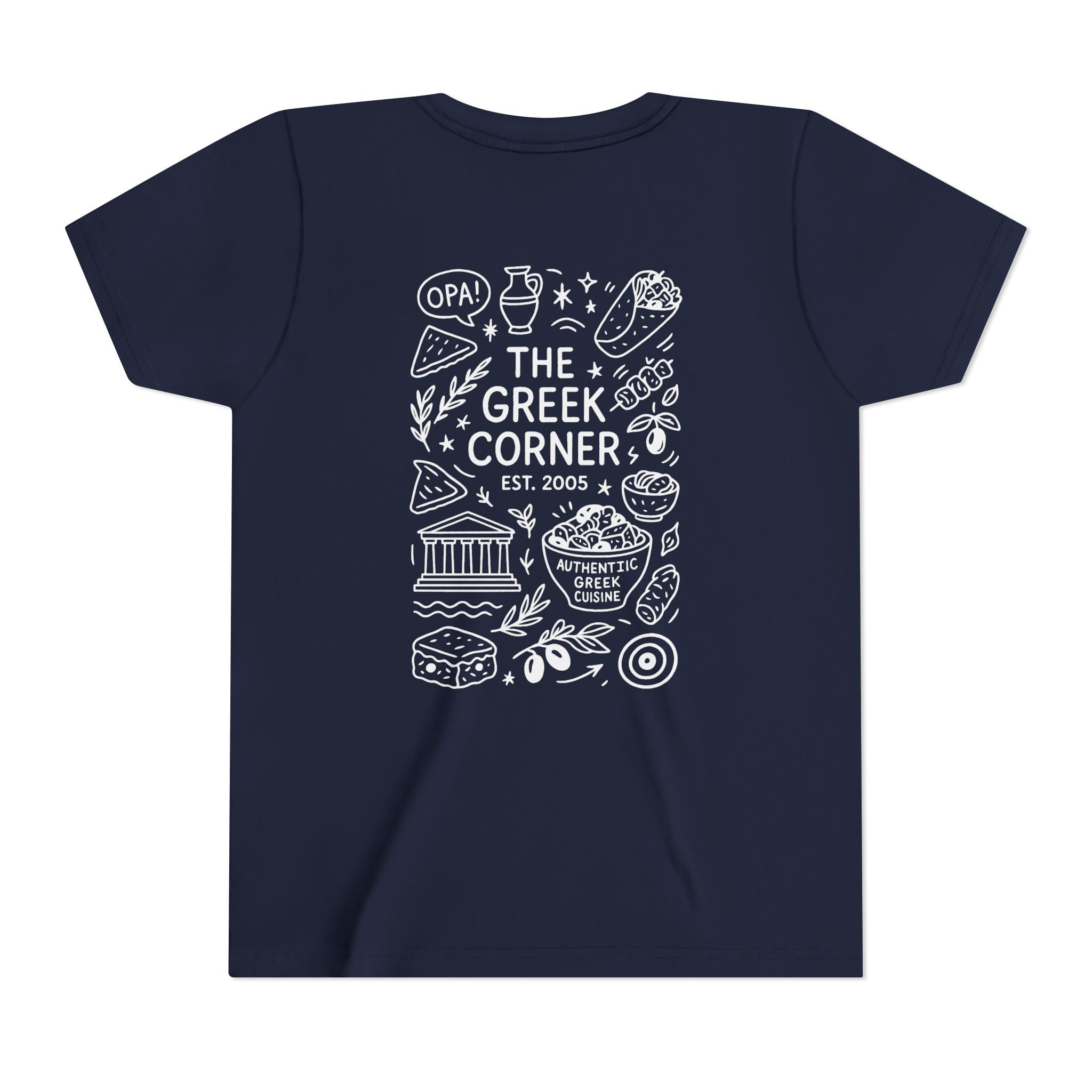Youth Greek Cuisine Tee, Fun Kids Shirt, The Greek Corner Design, Summer Casual Wear, Gift for Food Lovers, Unique Youth Apparel