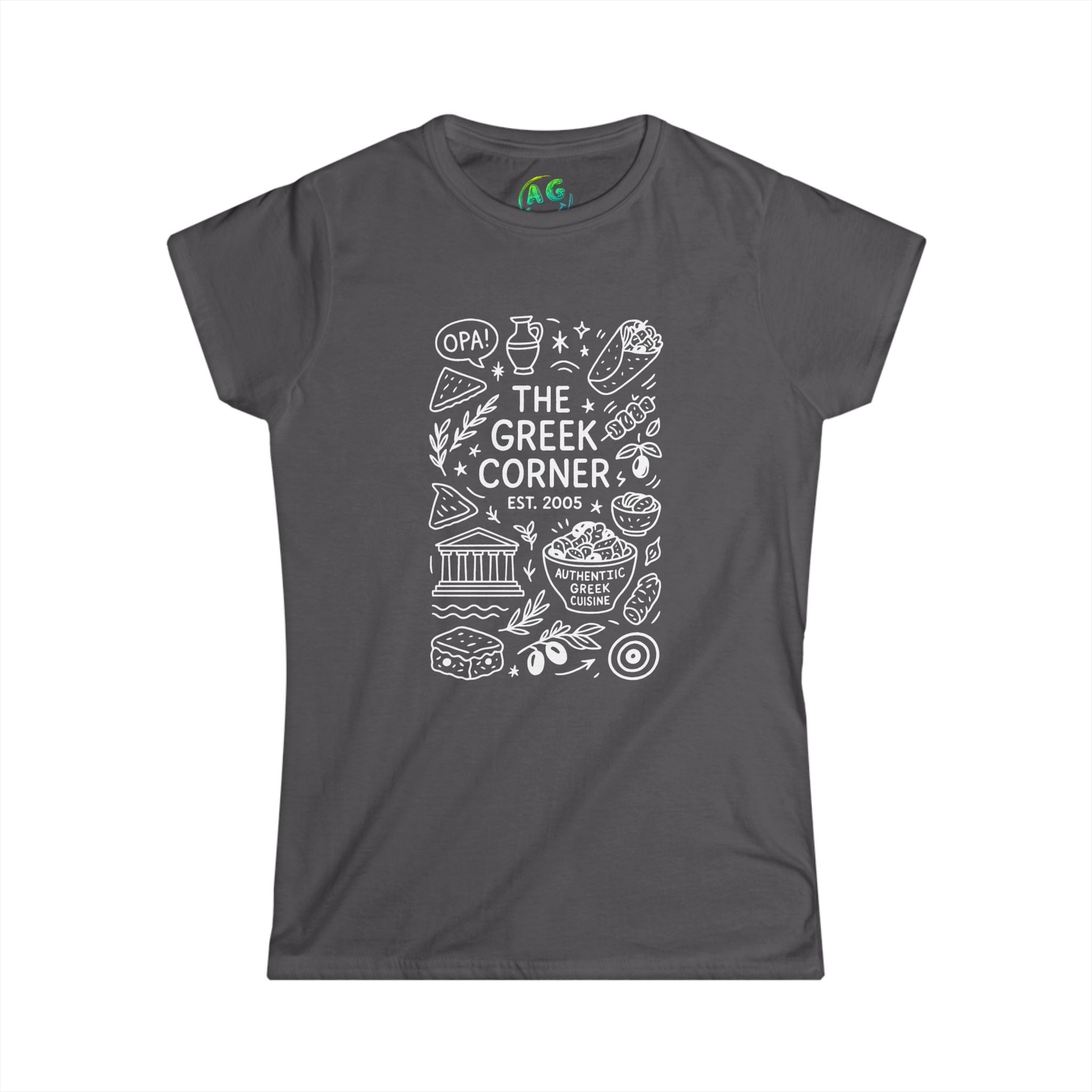 Greek Corner Women's Tee, Casual Shirt, Festival Wear, Gift for Food Lovers, Travel Souvenir, Stylish Summer Top