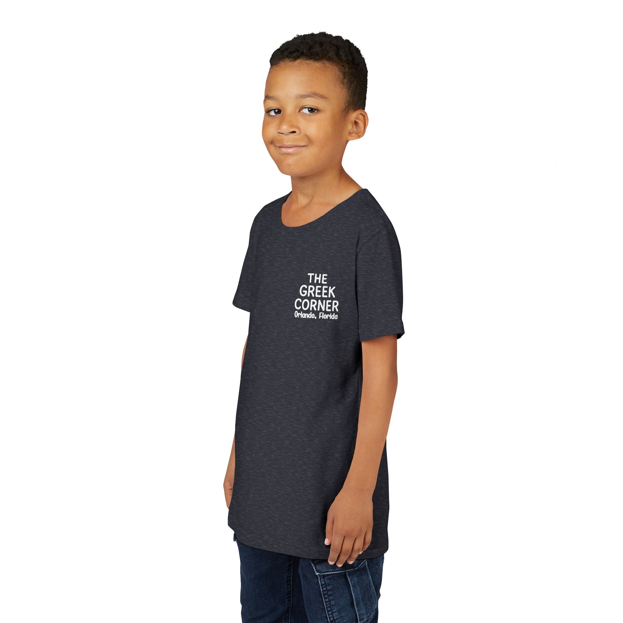 Youth Greek Cuisine Tee, Fun Kids Shirt, The Greek Corner Design, Summer Casual Wear, Gift for Food Lovers, Unique Youth Apparel
