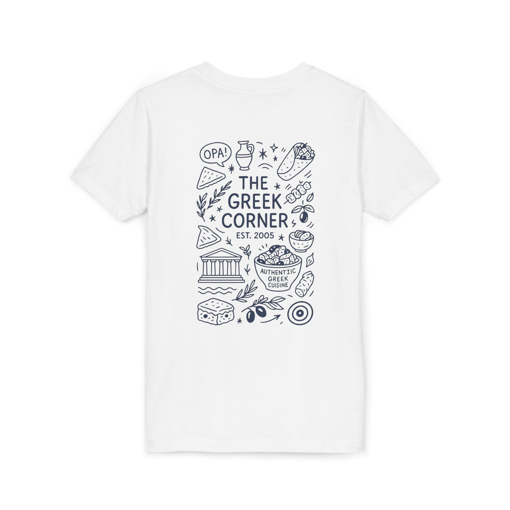 Youth Greek Cuisine Tee, Fun Kids Shirt, The Greek Corner Design, Summer Casual Wear, Gift for Food Lovers, Unique Youth Apparel