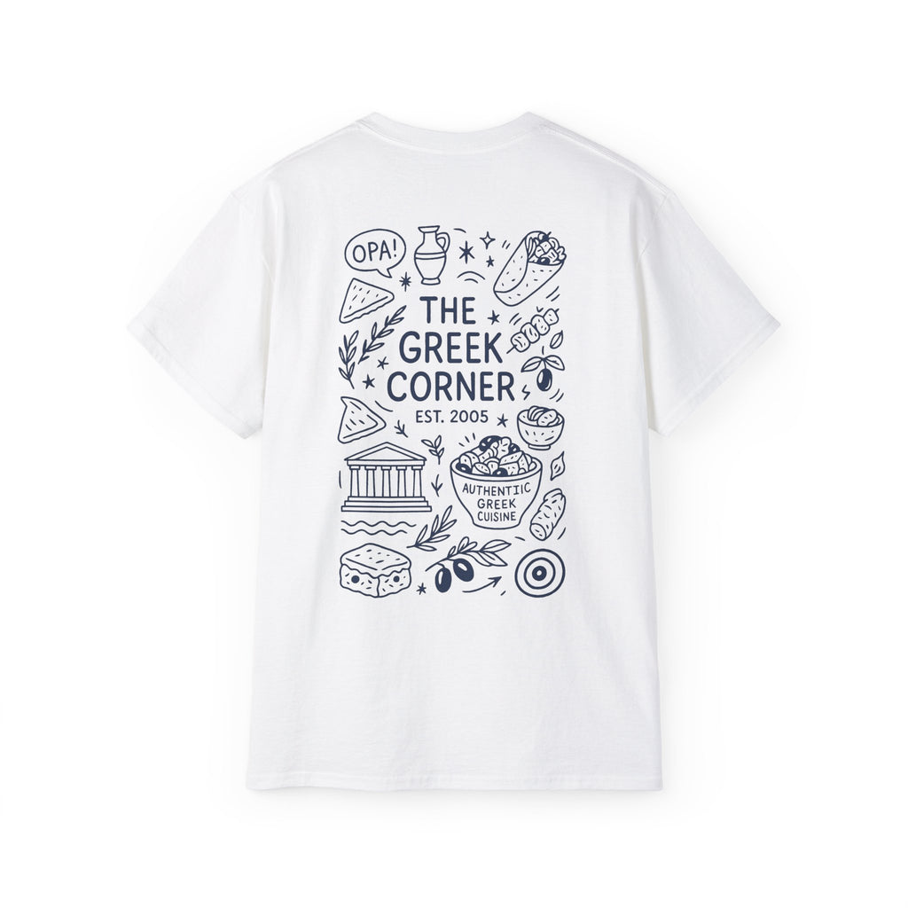 Greek Corner Unisex Tee | Casual Wear, Graphic T-Shirt, Gift for Foodies, Summer Style, Travel Souvenir, Restaurant Merch