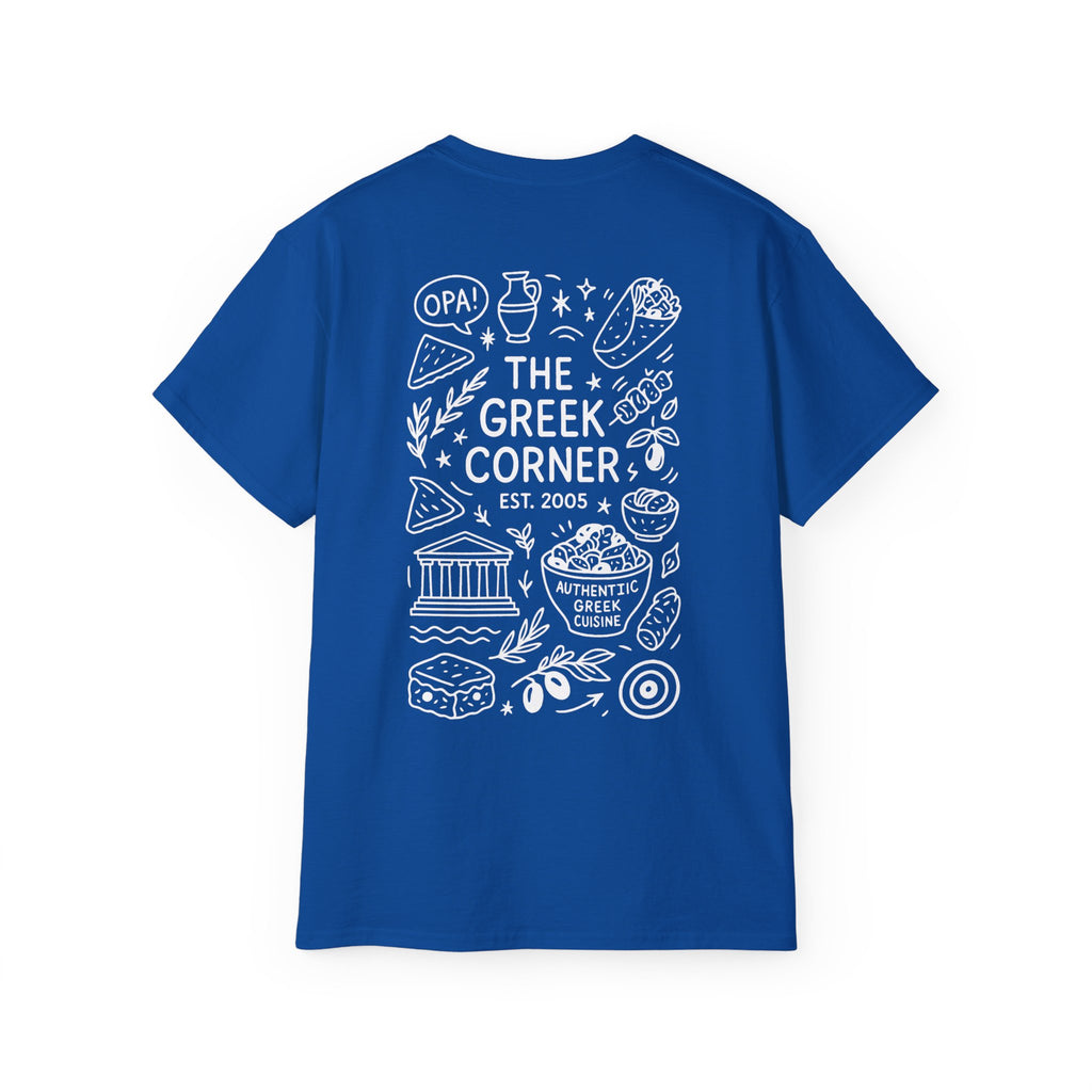 Greek Corner Unisex Tee | Casual Wear, Graphic T-Shirt, Gift for Foodies, Summer Style, Travel Souvenir, Restaurant Merch