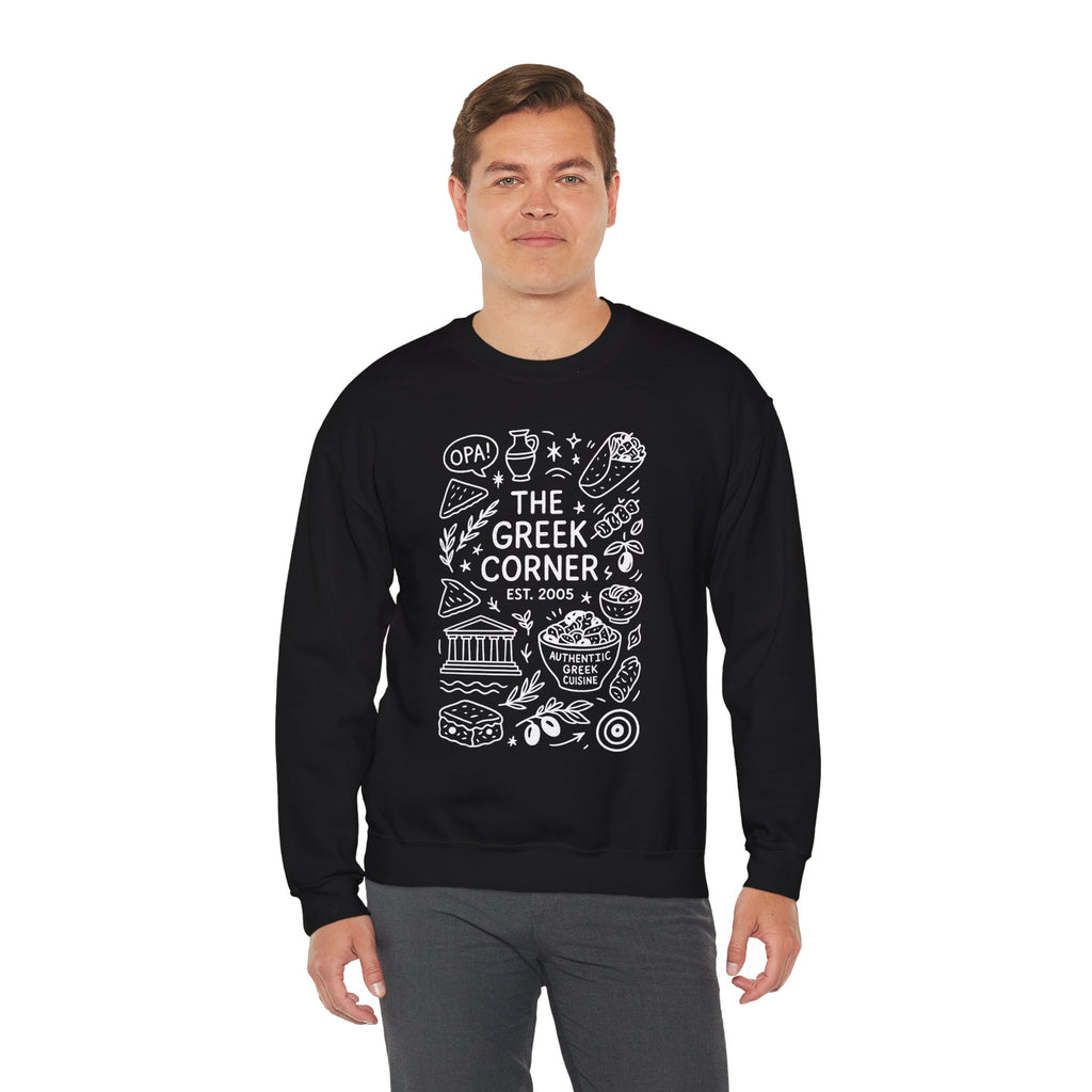 Greek Corner Crewneck Sweatshirt, Cozy Unisex Sweatshirt, Greek Theme Apparel, Gift for Food Lovers, Casual Everyday Wear
