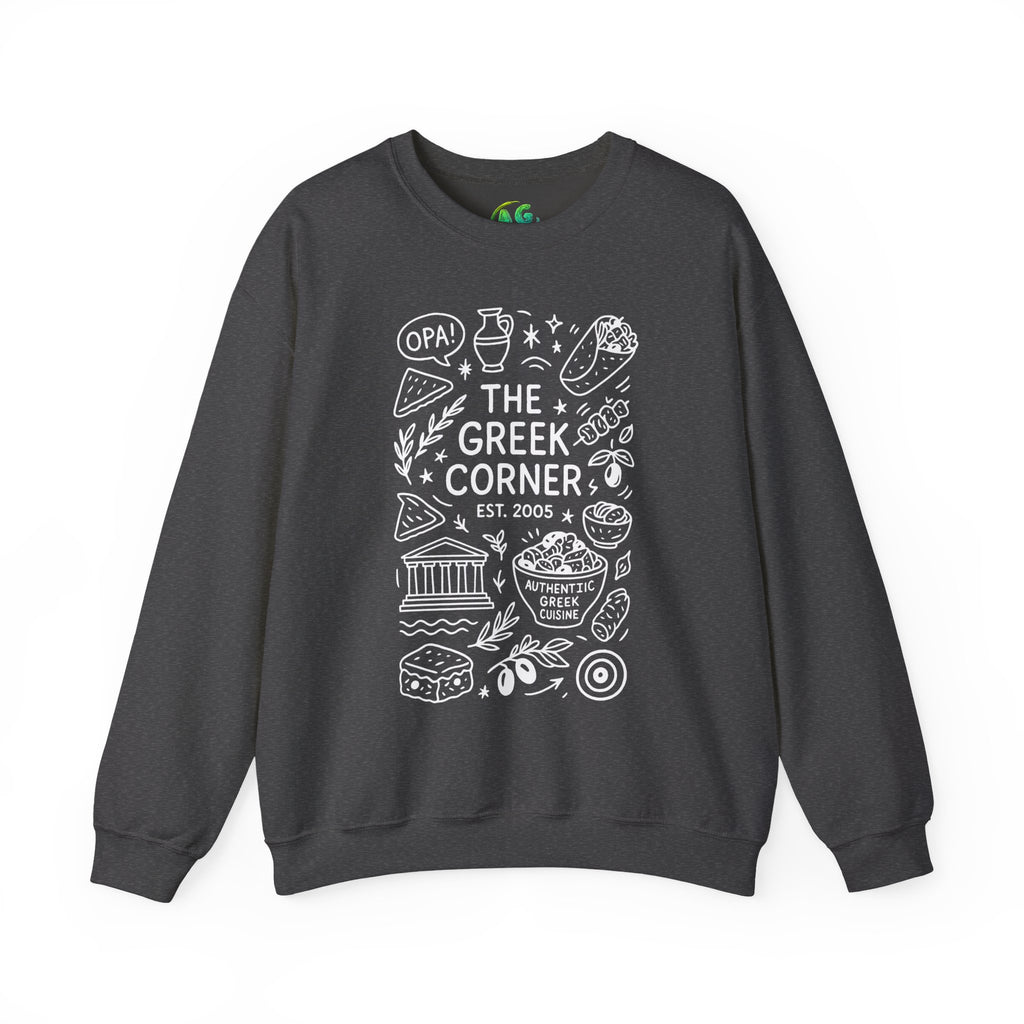 Greek Corner Crewneck Sweatshirt, Cozy Unisex Sweatshirt, Greek Theme Apparel, Gift for Food Lovers, Casual Everyday Wear