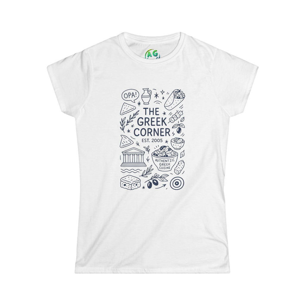 Greek Corner Women's Tee, Casual Shirt, Festival Wear, Gift for Food Lovers, Travel Souvenir, Stylish Summer Top
