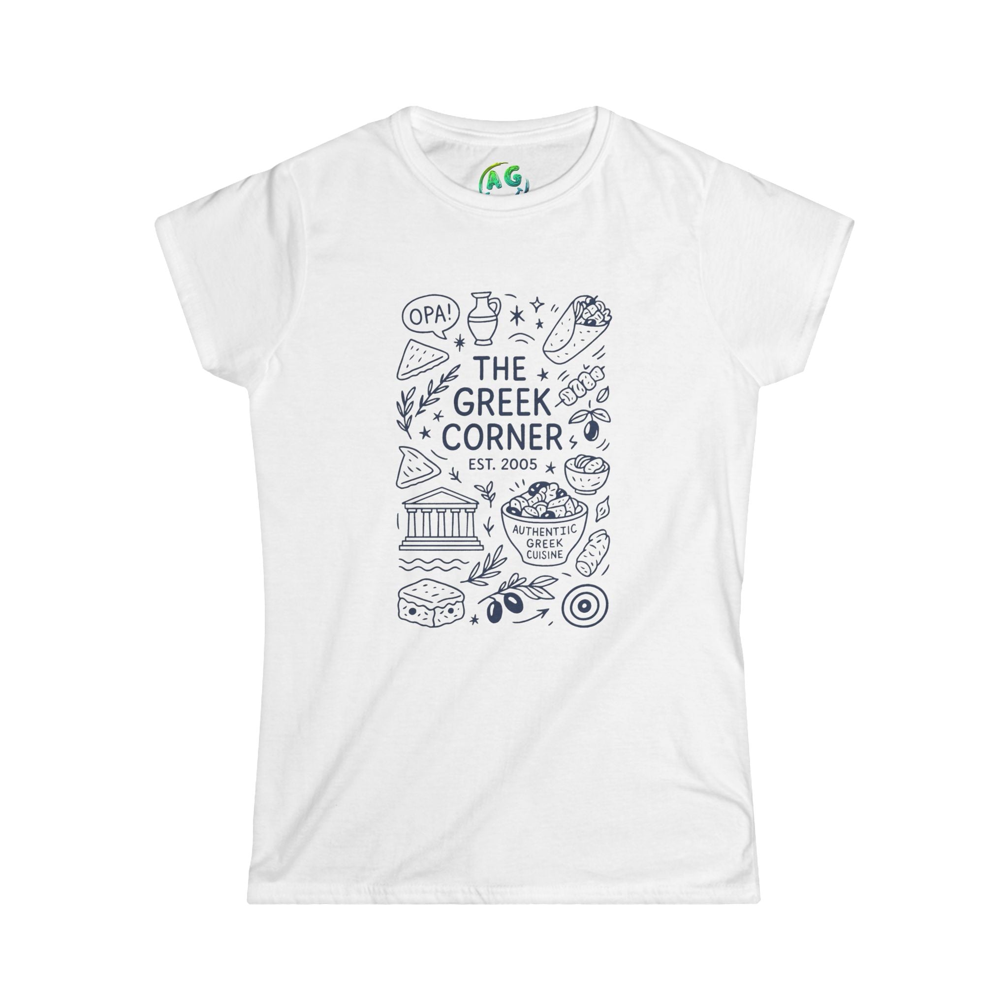 Greek Corner Women's Tee, Casual Shirt, Festival Wear, Gift for Food Lovers, Travel Souvenir, Stylish Summer Top