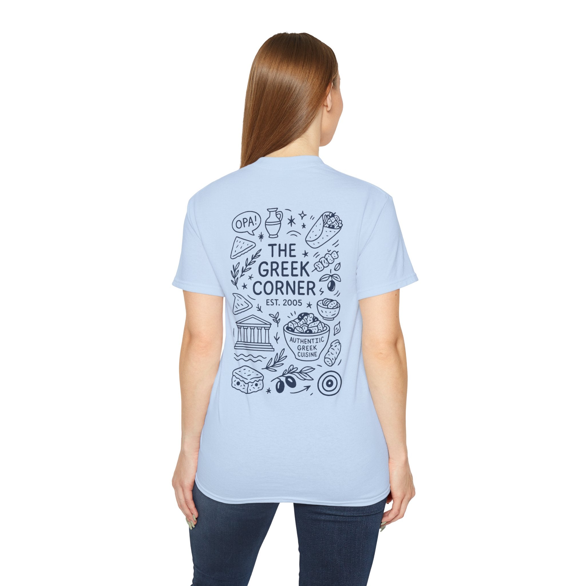 Greek Corner Unisex Tee | Casual Wear, Graphic T-Shirt, Gift for Foodies, Summer Style, Travel Souvenir, Restaurant Merch