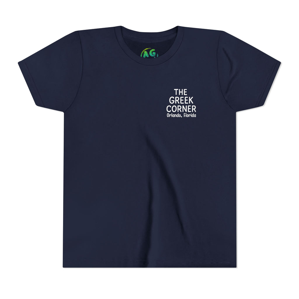 Youth Greek Cuisine Tee, Fun Kids Shirt, The Greek Corner Design, Summer Casual Wear, Gift for Food Lovers, Unique Youth Apparel