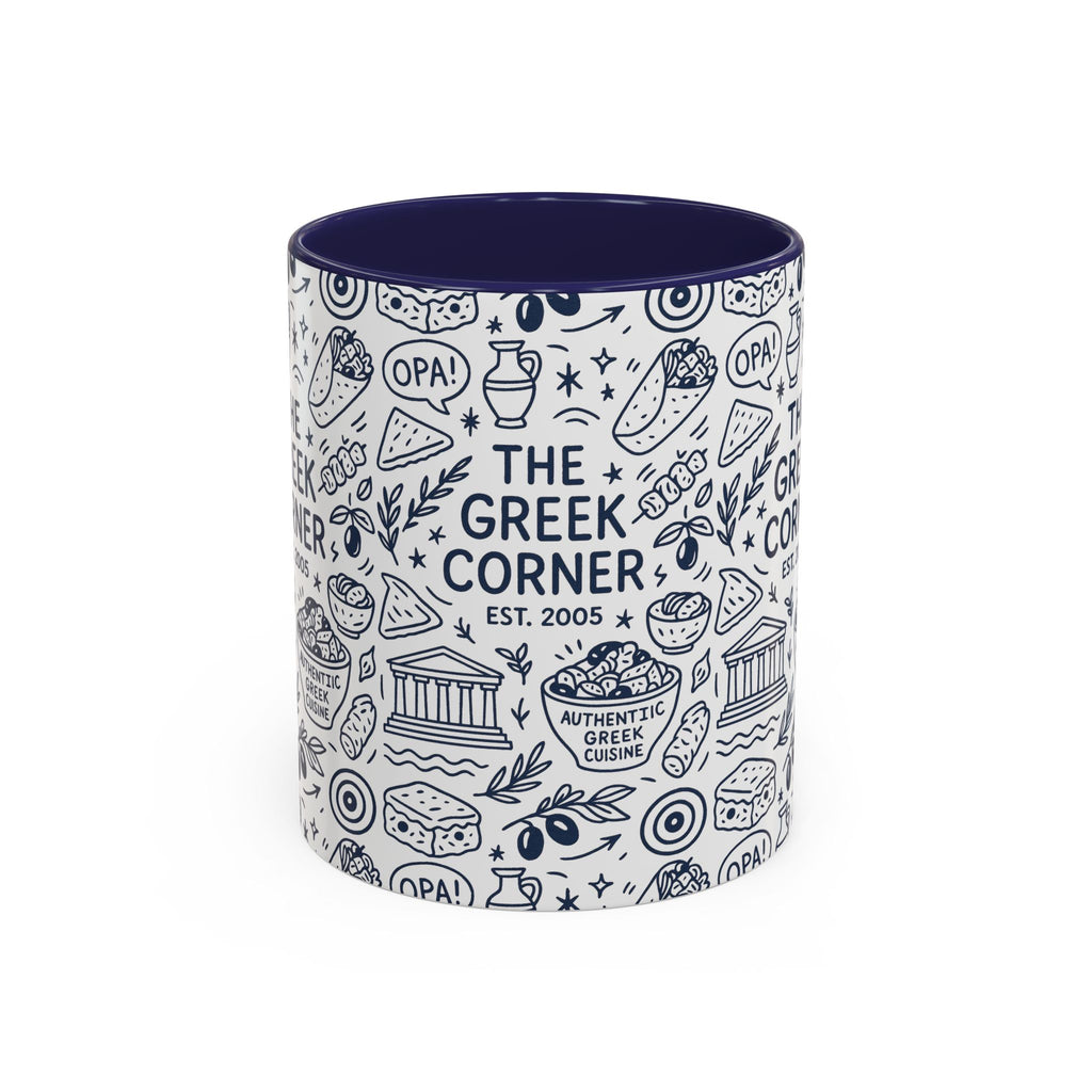 Greek Corner Accent Coffee Mug - Unique Coffee Cup for Food Lovers, Gift for Greek Cuisine Fans, OPA, Kitchen Decor, Casual Dining