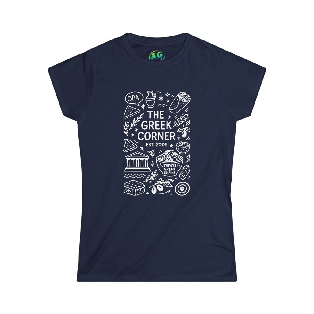 Greek Corner Women's Tee, Casual Shirt, Festival Wear, Gift for Food Lovers, Travel Souvenir, Stylish Summer Top