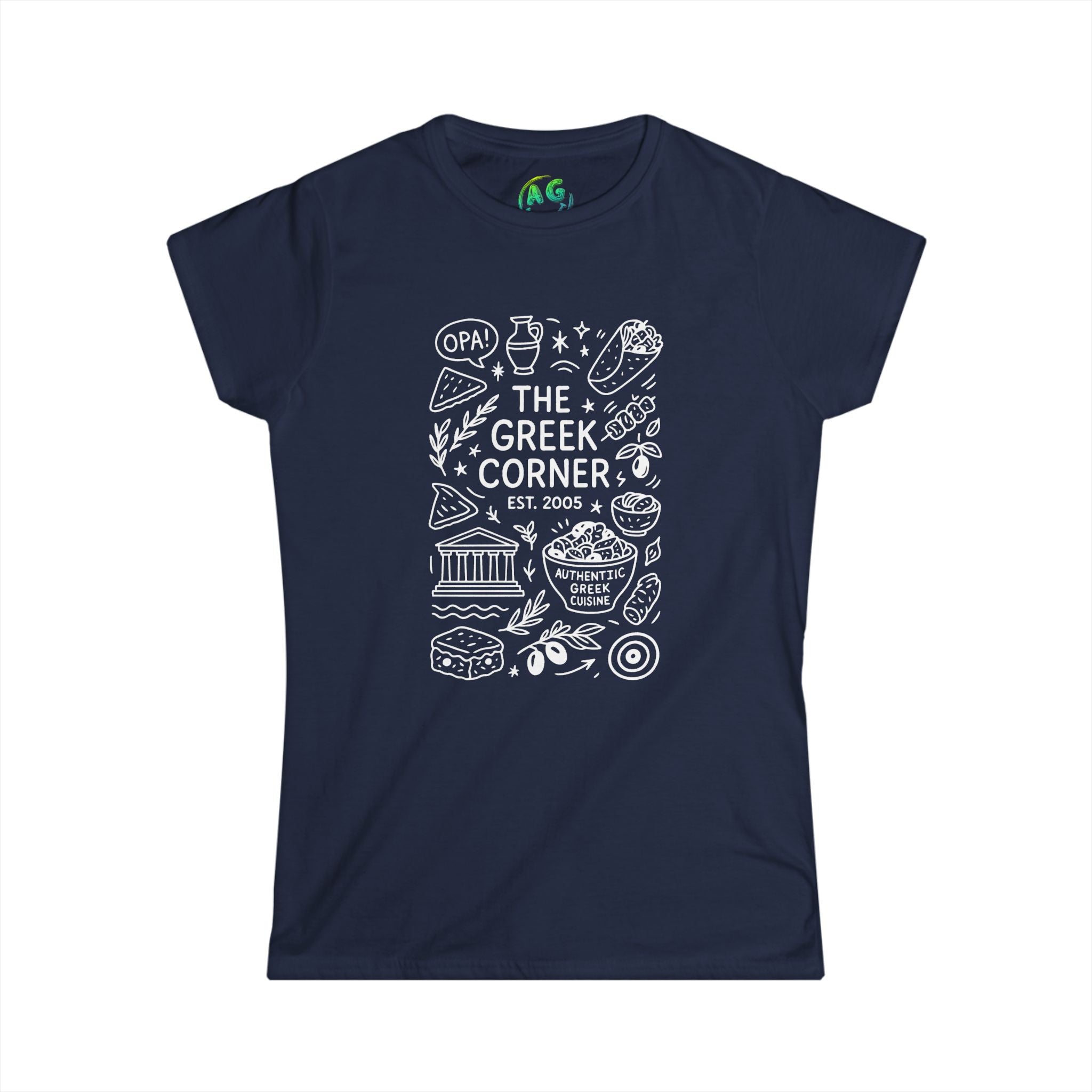Greek Corner Women's Tee, Casual Shirt, Festival Wear, Gift for Food Lovers, Travel Souvenir, Stylish Summer Top