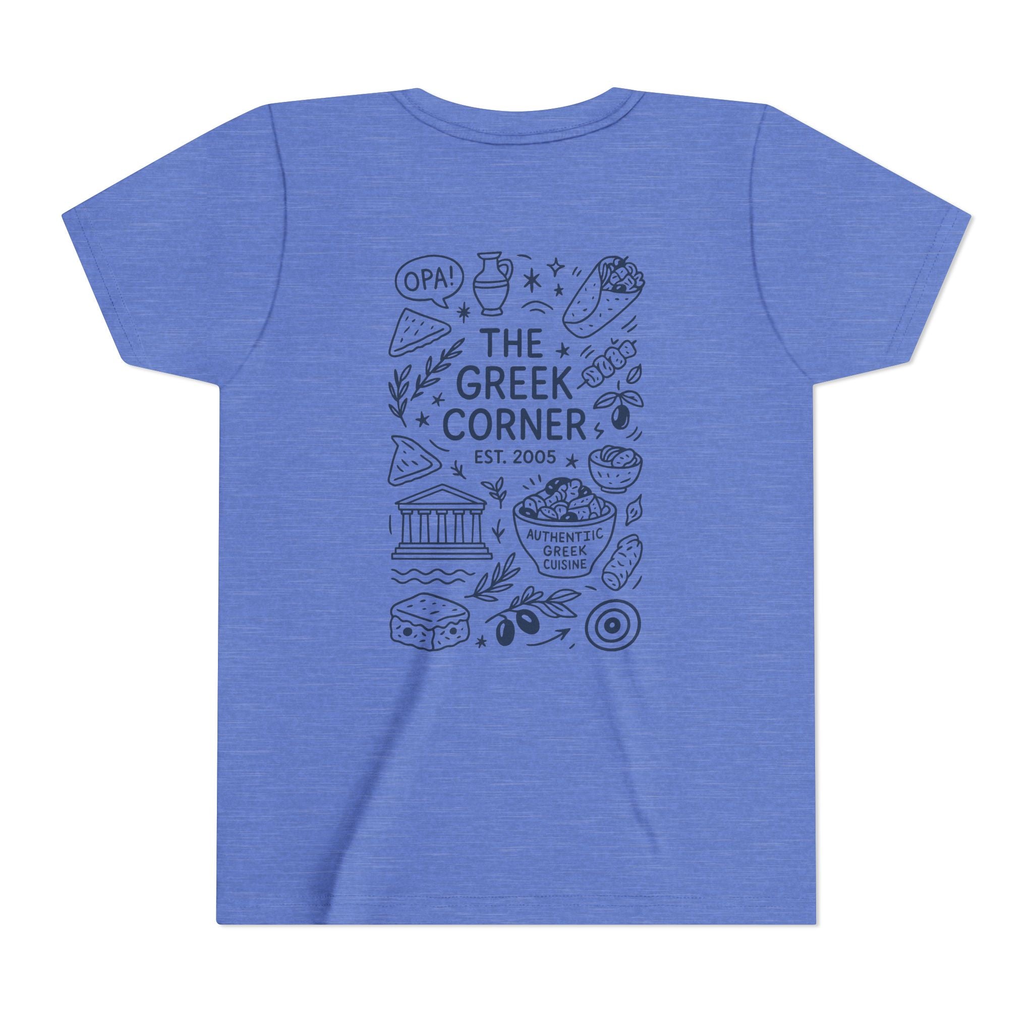 Youth Greek Cuisine Tee, Fun Kids Shirt, The Greek Corner Design, Summer Casual Wear, Gift for Food Lovers, Unique Youth Apparel