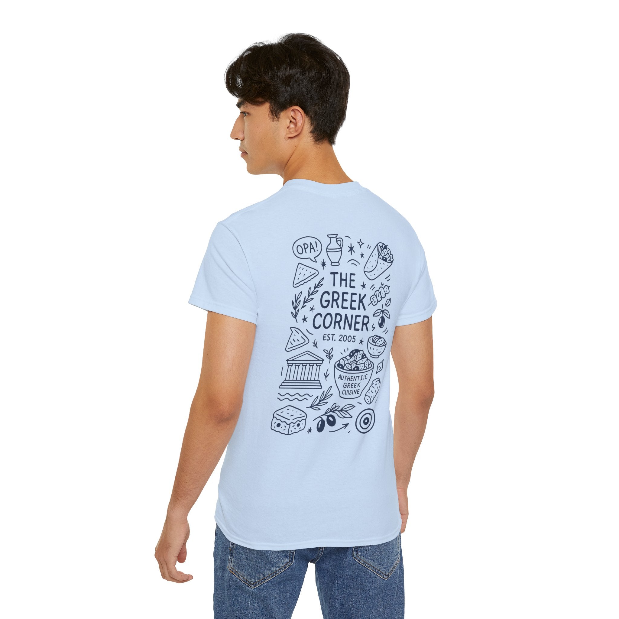 Greek Corner Unisex Tee | Casual Wear, Graphic T-Shirt, Gift for Foodies, Summer Style, Travel Souvenir, Restaurant Merch