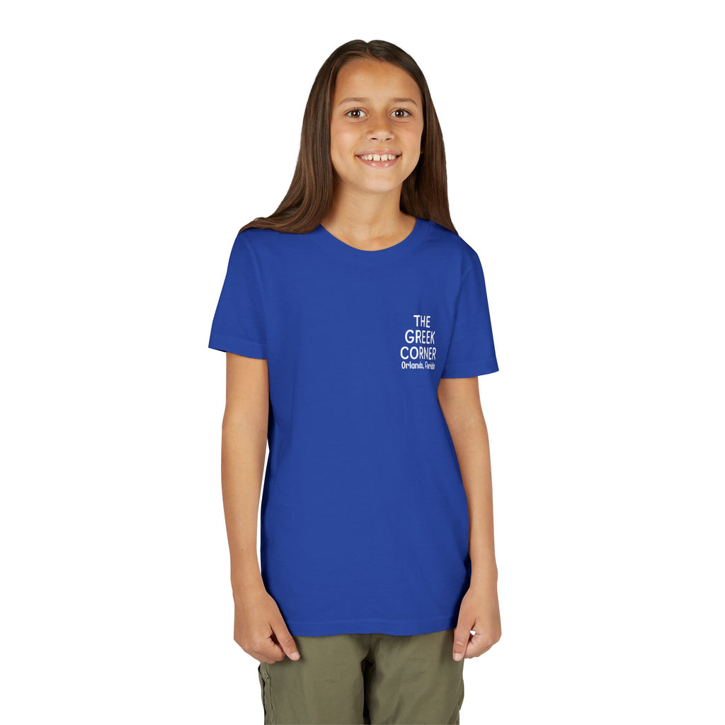 Youth Greek Cuisine Tee, Fun Kids Shirt, The Greek Corner Design, Summer Casual Wear, Gift for Food Lovers, Unique Youth Apparel