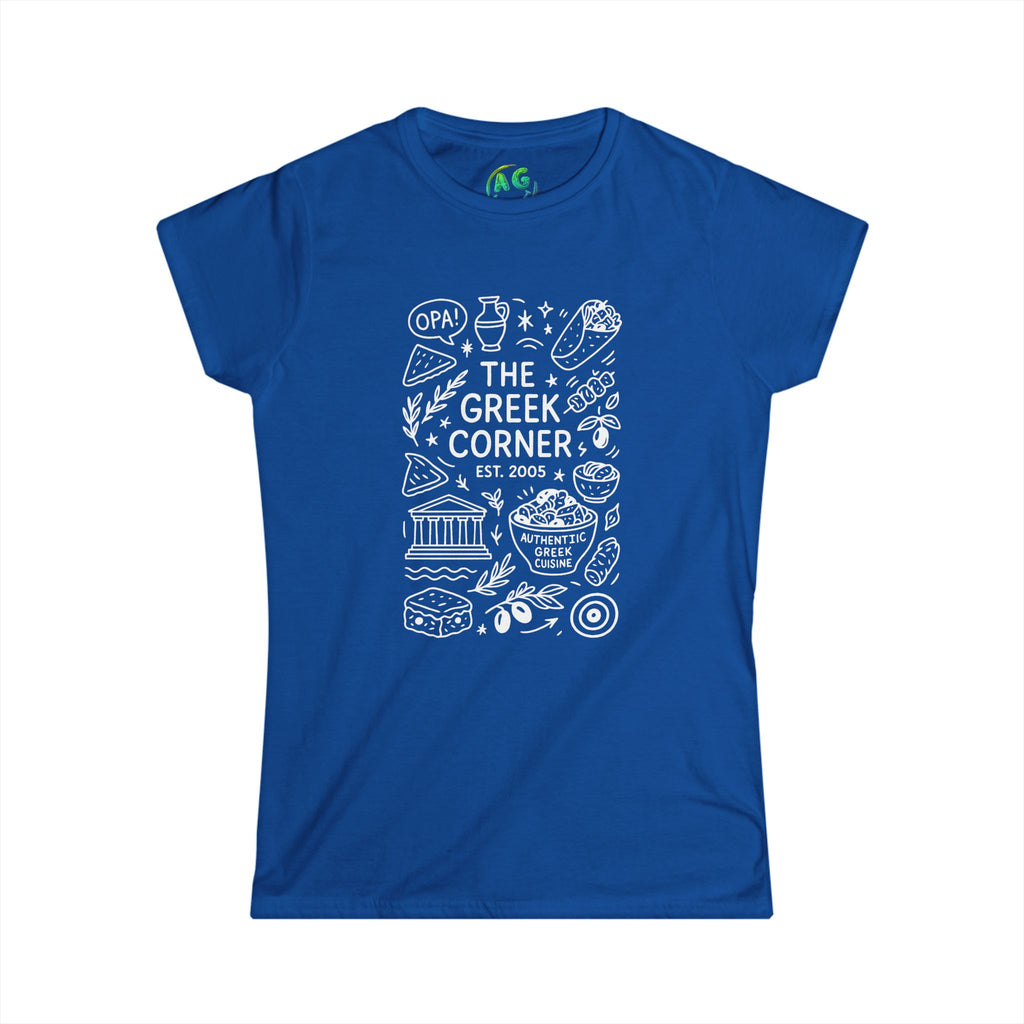 Greek Corner Women's Tee, Casual Shirt, Festival Wear, Gift for Food Lovers, Travel Souvenir, Stylish Summer Top