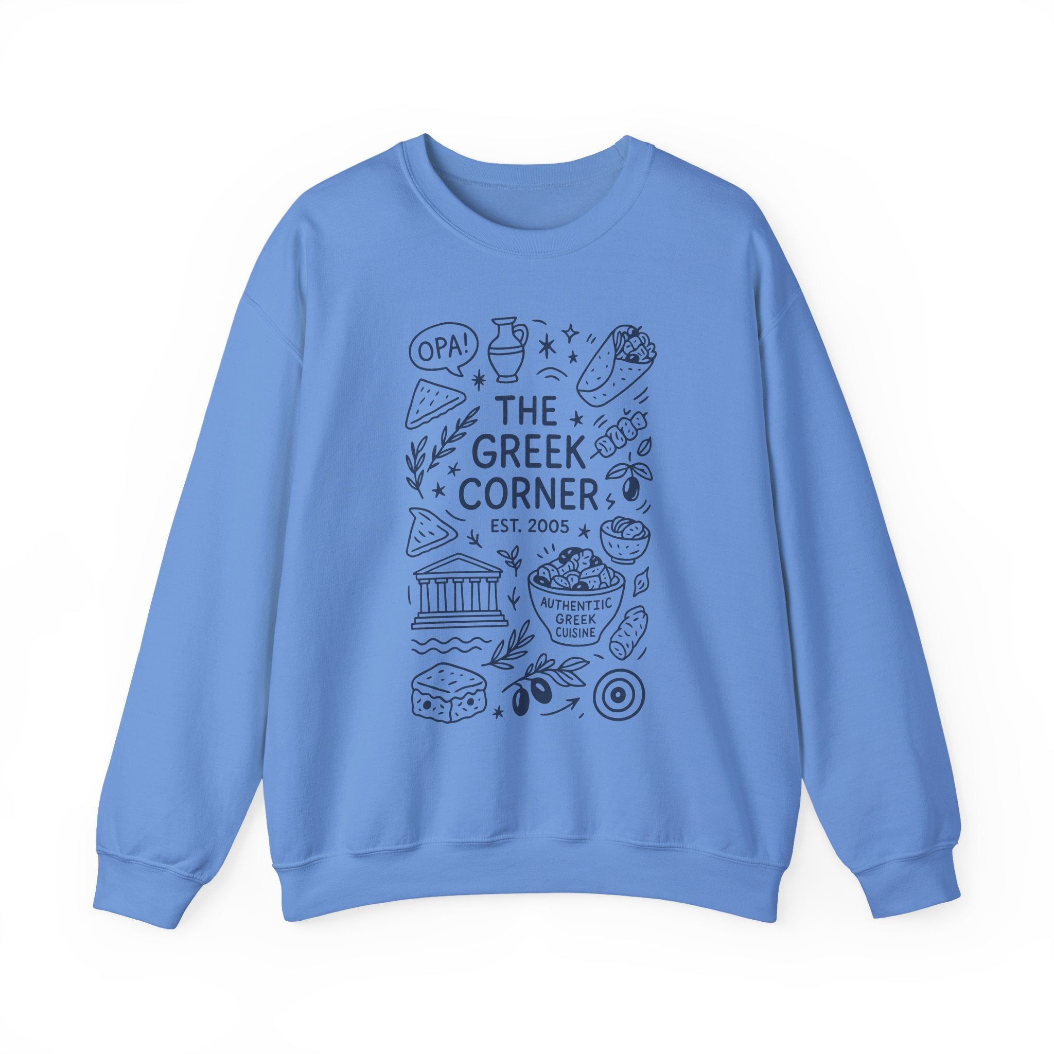 Greek Corner Crewneck Sweatshirt, Cozy Unisex Sweatshirt, Greek Theme Apparel, Gift for Food Lovers, Casual Everyday Wear