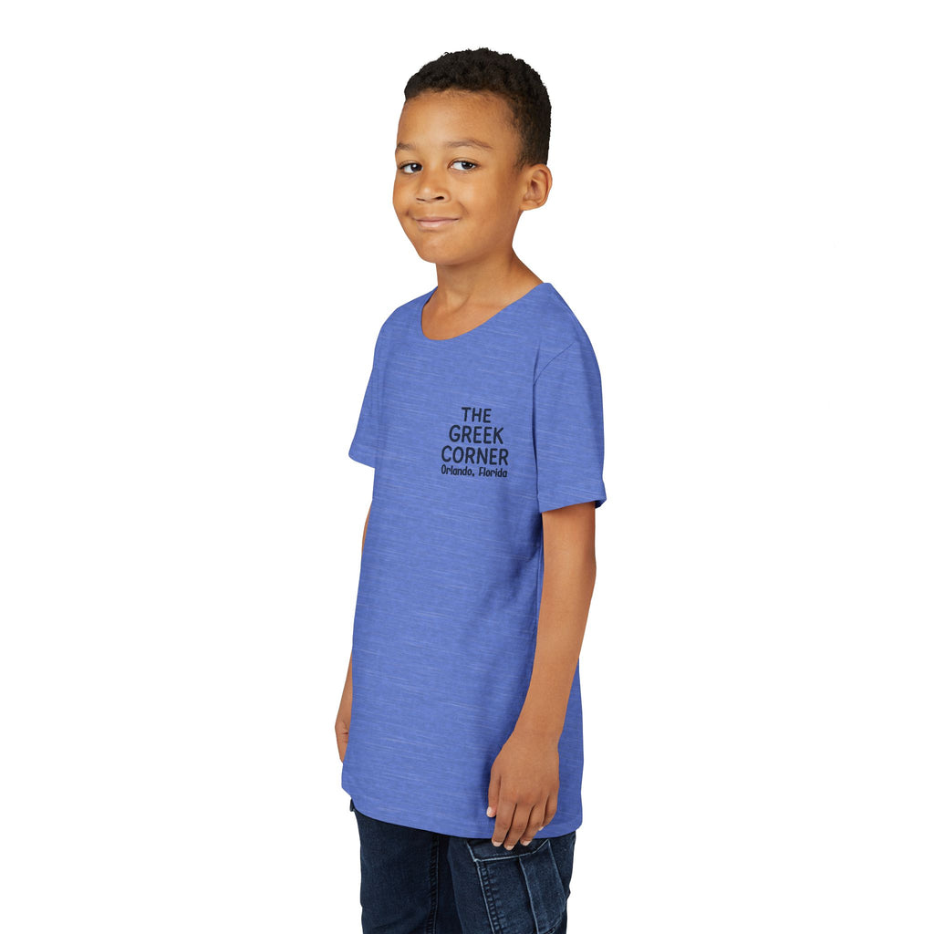 Youth Greek Cuisine Tee, Fun Kids Shirt, The Greek Corner Design, Summer Casual Wear, Gift for Food Lovers, Unique Youth Apparel