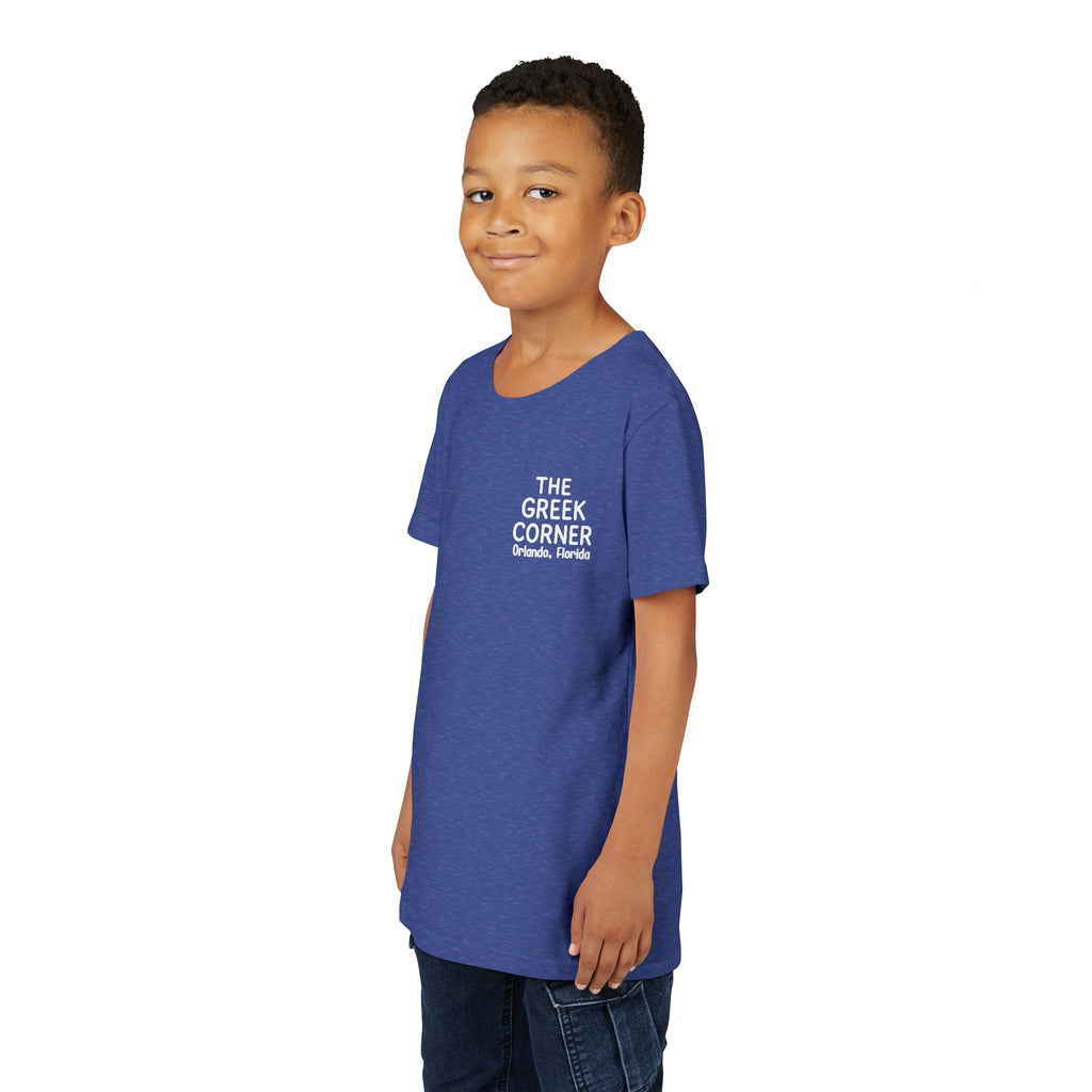 Youth Greek Cuisine Tee, Fun Kids Shirt, The Greek Corner Design, Summer Casual Wear, Gift for Food Lovers, Unique Youth Apparel