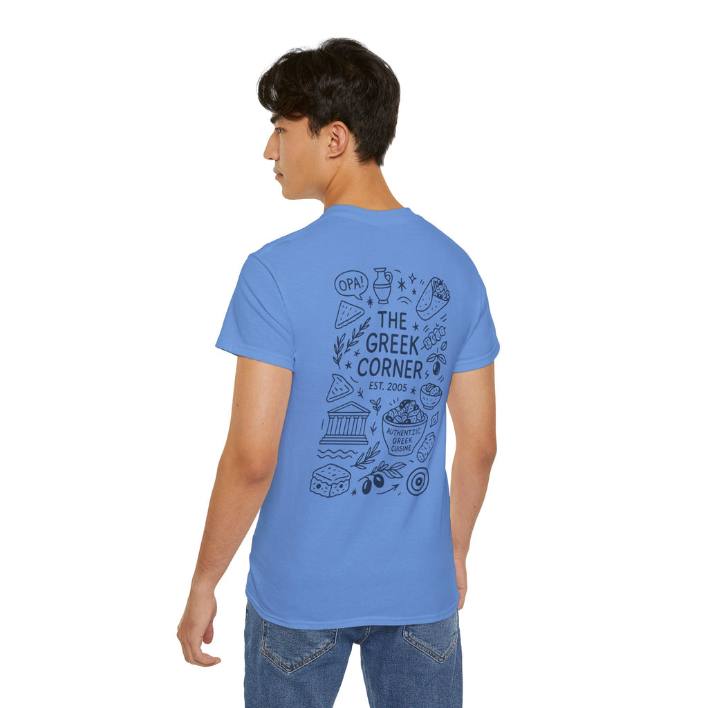 Greek Corner Unisex Tee | Casual Wear, Graphic T-Shirt, Gift for Foodies, Summer Style, Travel Souvenir, Restaurant Merch