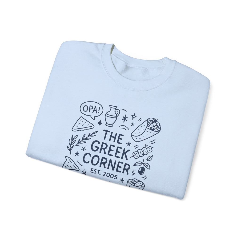 Greek Corner Crewneck Sweatshirt, Cozy Unisex Sweatshirt, Greek Theme Apparel, Gift for Food Lovers, Casual Everyday Wear