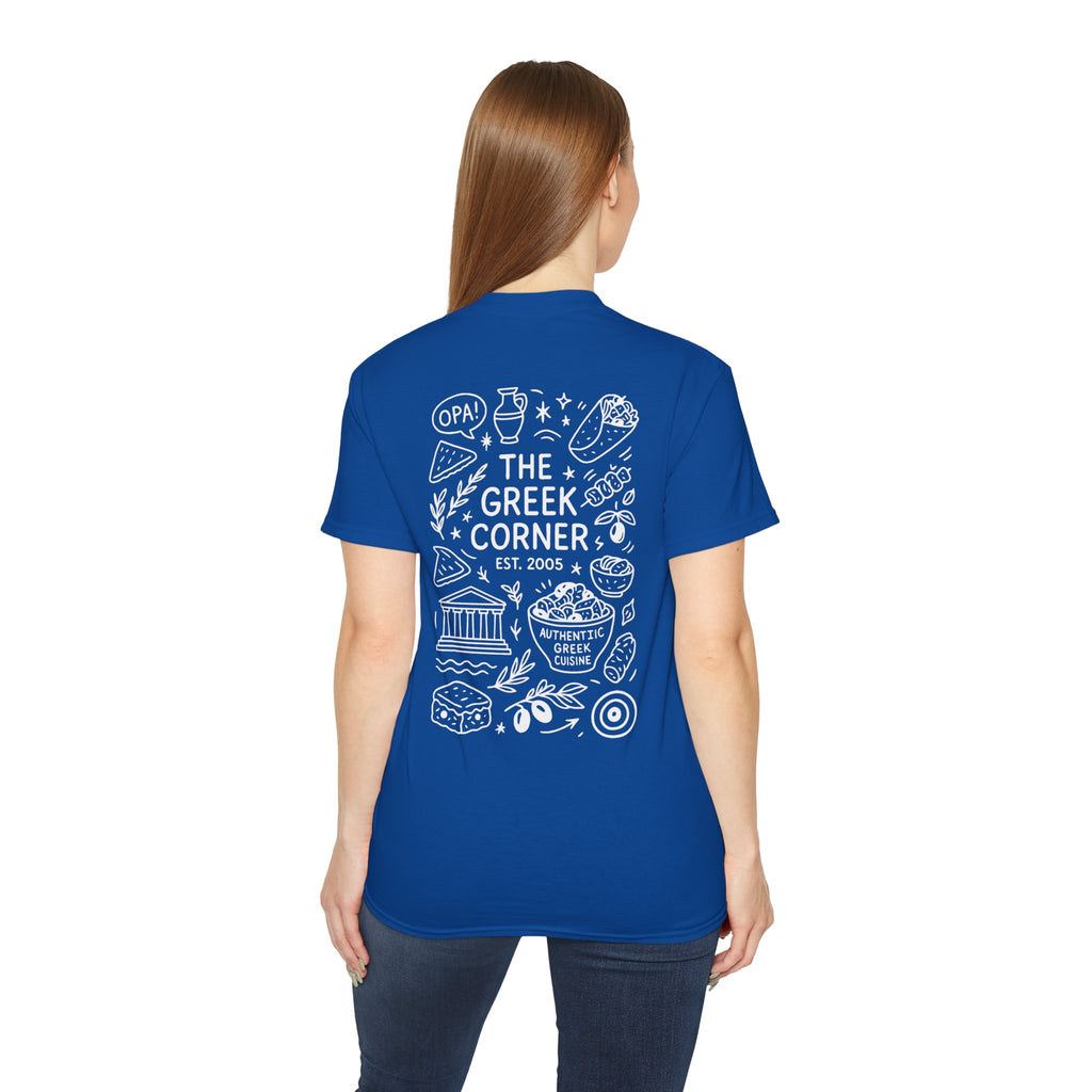 Greek Corner Unisex Tee | Casual Wear, Graphic T-Shirt, Gift for Foodies, Summer Style, Travel Souvenir, Restaurant Merch