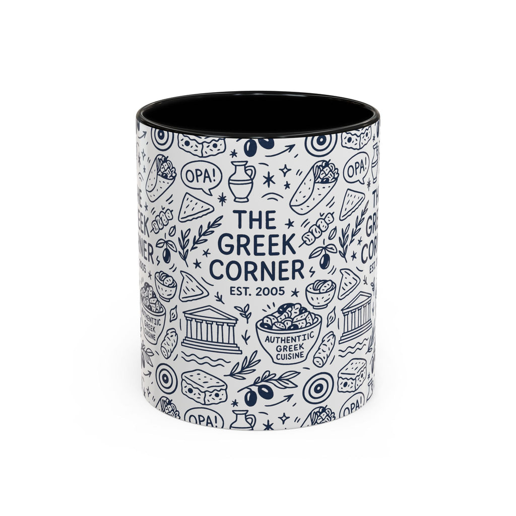 Greek Corner Accent Coffee Mug - Unique Coffee Cup for Food Lovers, Gift for Greek Cuisine Fans, OPA, Kitchen Decor, Casual Dining