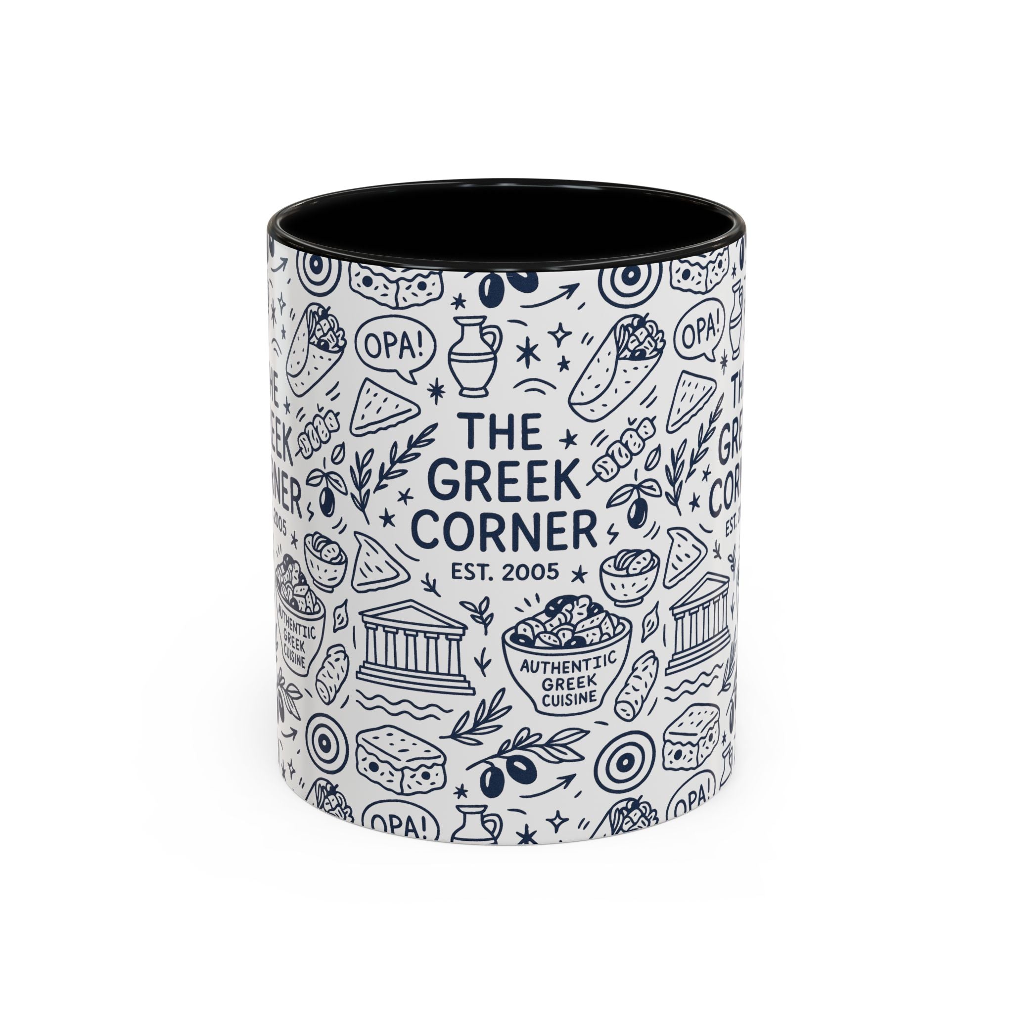 Greek Corner Accent Coffee Mug - Unique Coffee Cup for Food Lovers, Gift for Greek Cuisine Fans, OPA, Kitchen Decor, Casual Dining