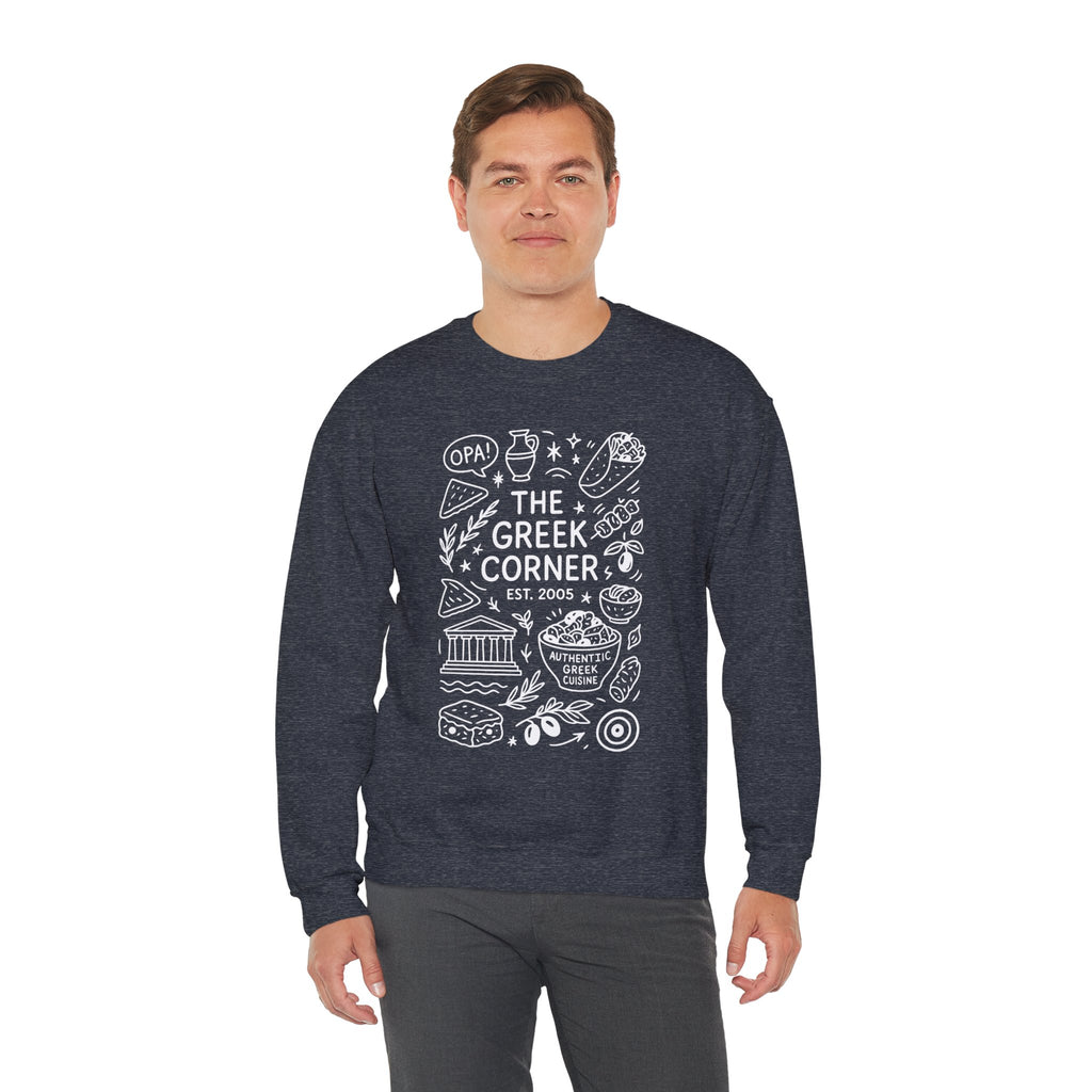 Greek Corner Crewneck Sweatshirt, Cozy Unisex Sweatshirt, Greek Theme Apparel, Gift for Food Lovers, Casual Everyday Wear