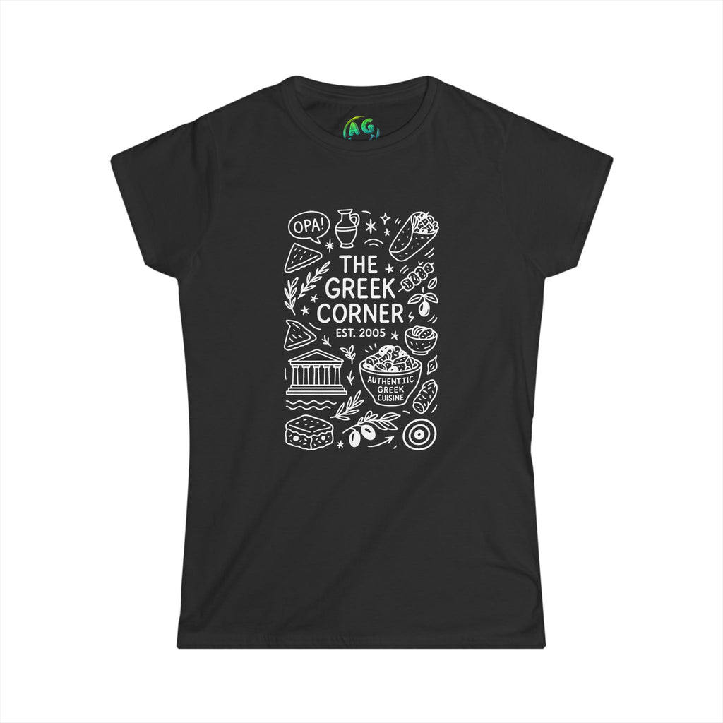 Greek Corner Women's Tee, Casual Shirt, Festival Wear, Gift for Food Lovers, Travel Souvenir, Stylish Summer Top