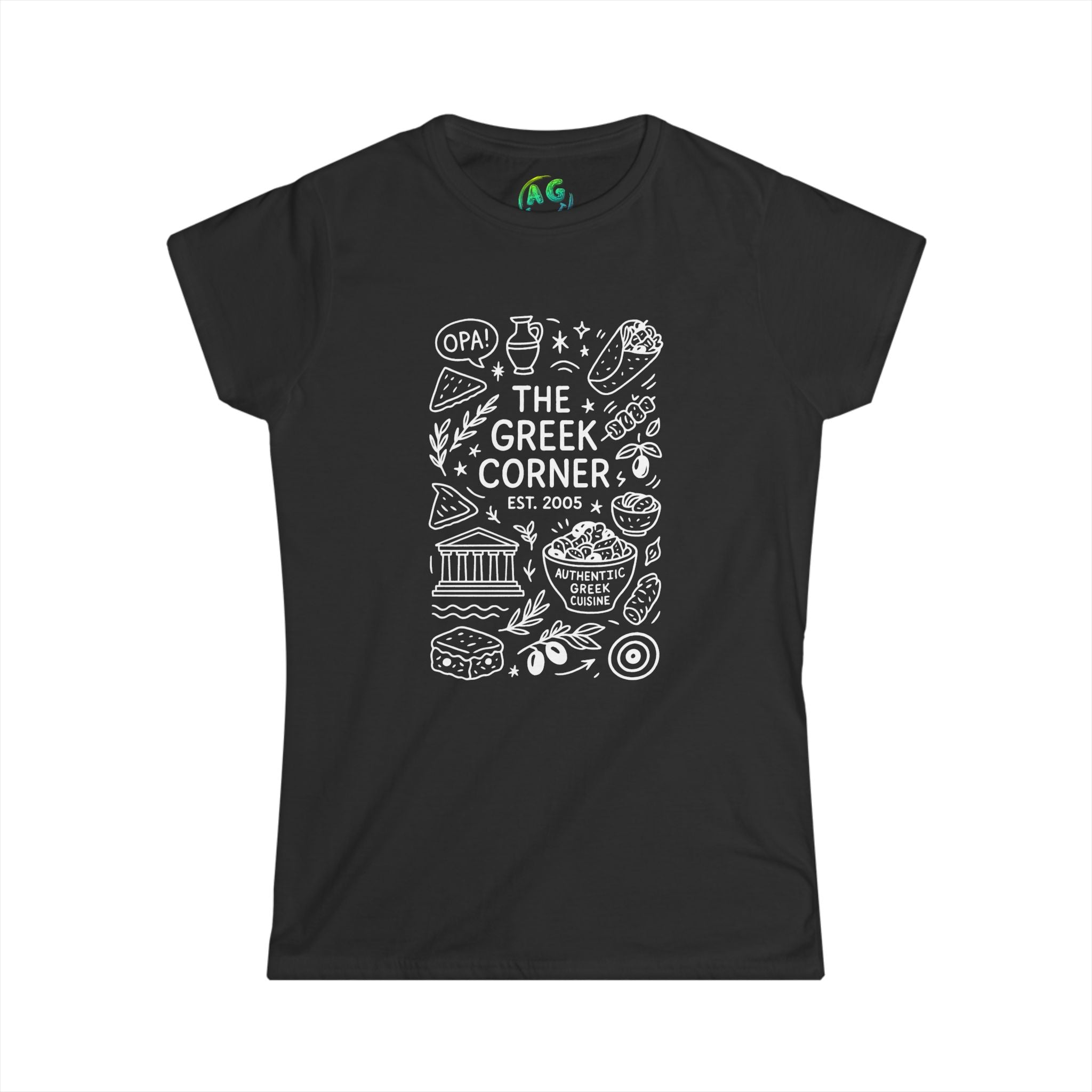 Greek Corner Women's Tee, Casual Shirt, Festival Wear, Gift for Food Lovers, Travel Souvenir, Stylish Summer Top