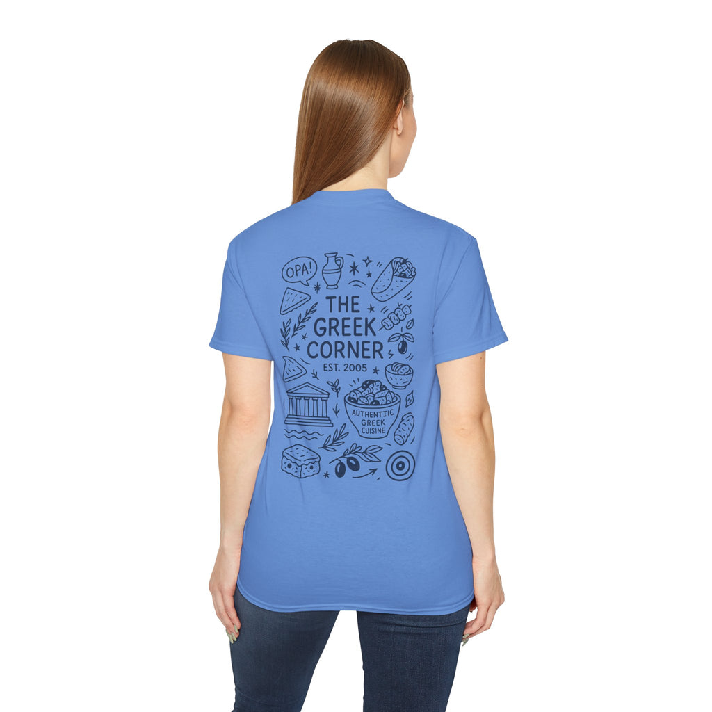 Greek Corner Unisex Tee | Casual Wear, Graphic T-Shirt, Gift for Foodies, Summer Style, Travel Souvenir, Restaurant Merch